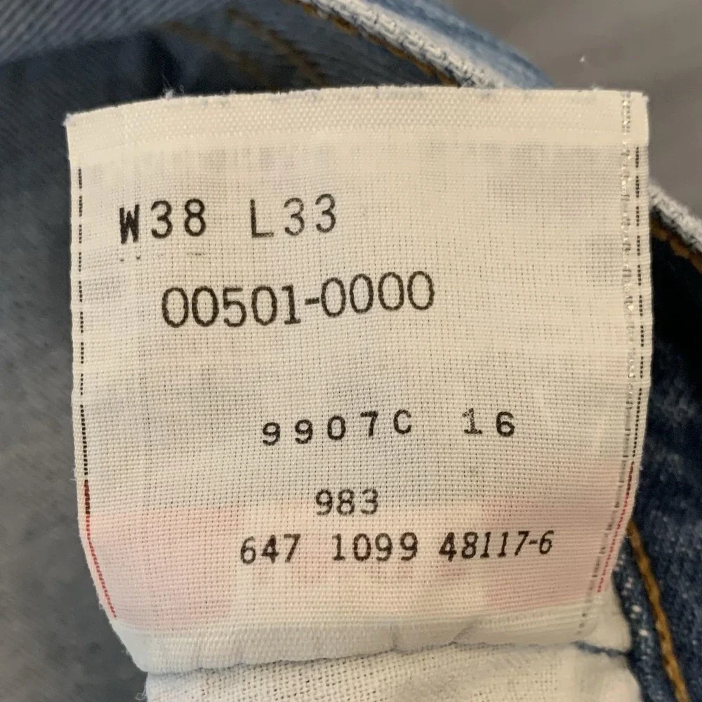 Vintage Levis 501 Jeans Mens 38x33 (34x28) Light Blue Straight Leg Distressed